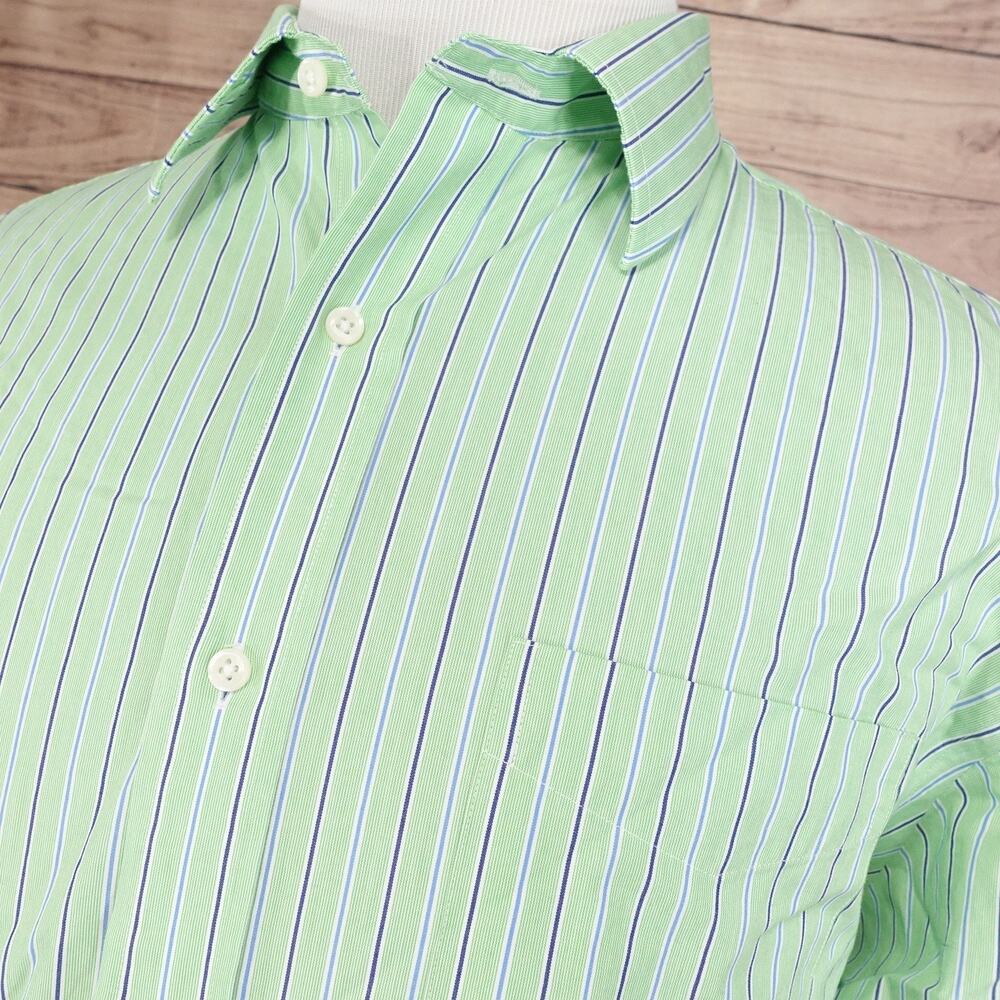 Lauren Ralph Lauren Shirt Mens 17.5 XL Green Blue Striped Non Iron L/S‎ -L1 - Picture 2 of 7